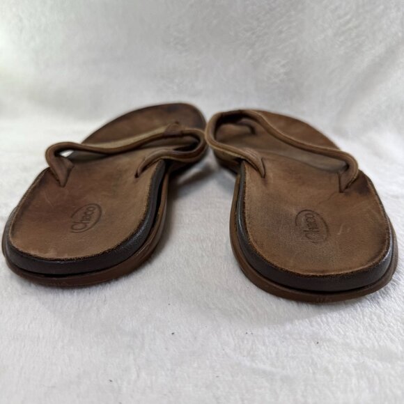 Chaco Women's Leather Flip Flops Size 9 Brown Sandals Comfortable & Durable - Picture 6 of 7